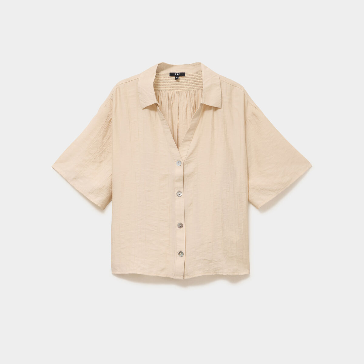 Chemise dos smock&eacute; manches courtes beige femme