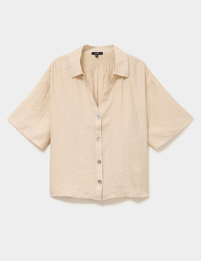 Chemise dos smock&eacute; manches courtes beige femme