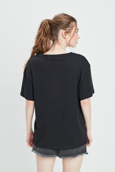 T-shirt manches courtes Snoopy noir femme