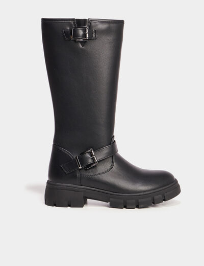 Bottes crantées à bout rond avec boucles noir fille