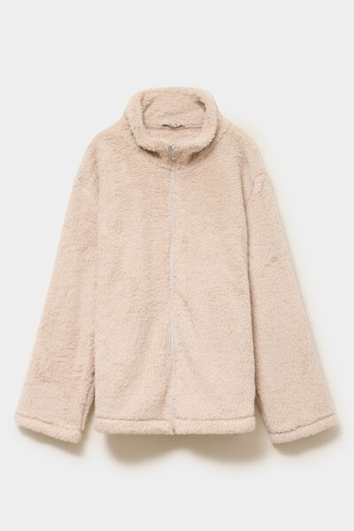 Veste de pyjama effet polaire zipp&eacute;e gris clair femme grande taille