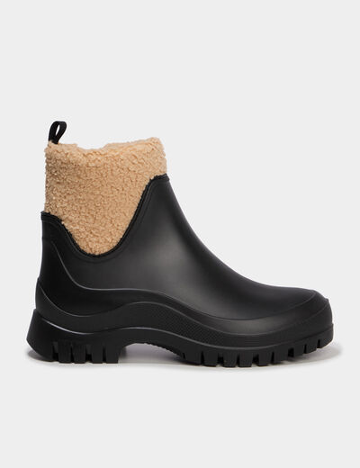 Bootes de pluie avec d&eacute;tails polaire noir femme