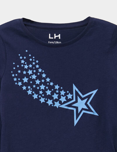 T-shirt col rond manches longues coton bleu marine fille