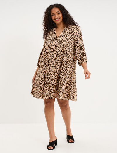 Robe courte fluide &eacute;vas&eacute;e boutonn&eacute;e beige clair femme grande taille
