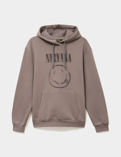 Sweat hoodie molleton 1 poche Nirvana taupe homme