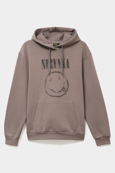 Sweat hoodie molleton 1 poche Nirvana taupe homme