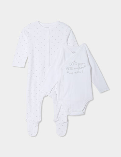 Ensemble body croisé et dors-bien coton blanc mixte
