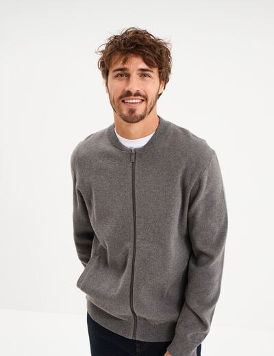 Gilet zipp&eacute; col teddy gris homme