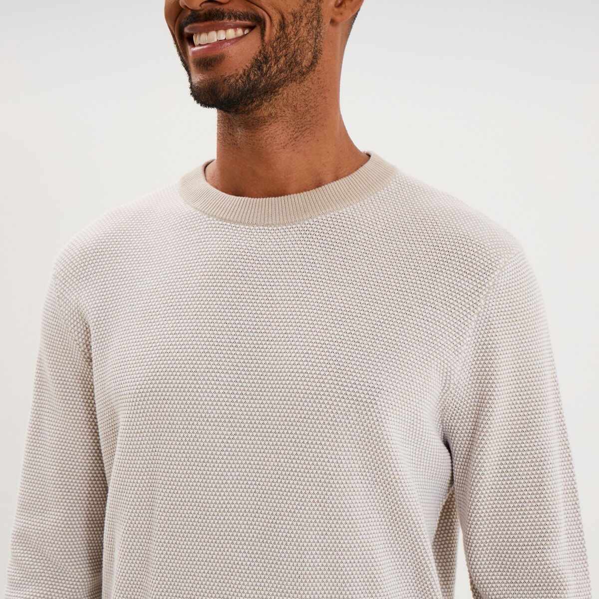 Pull col rond manches longues gris clair homme