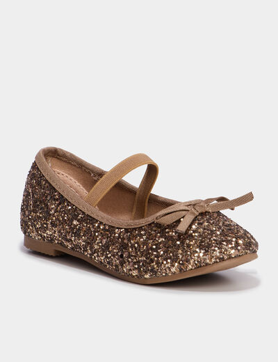 Ballerines &agrave; paillettes avec bride marron fille