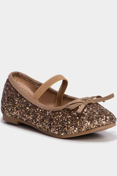 Ballerines &agrave; paillettes avec bride marron fille