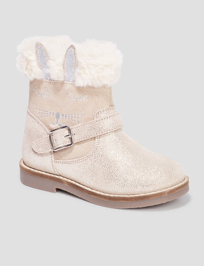 Bottes en cuir détails fausse fourrure rose fille