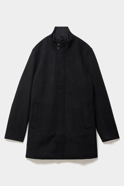 Manteau mi-long col montant zipp&eacute; noir homme