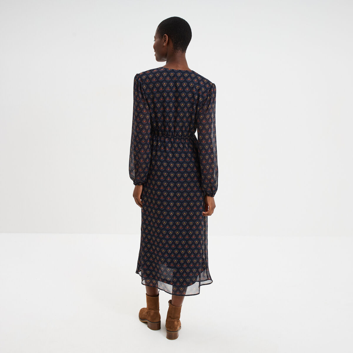Robe longue empire manches longues bleu marine femme