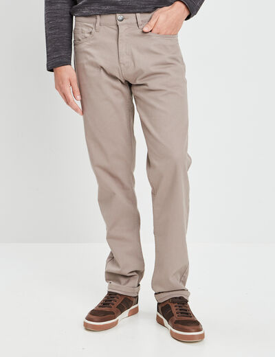 Pantalon droit en coton stretch taupe homme