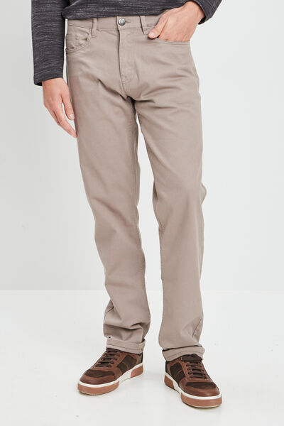 Pantalon droit en coton stretch taupe homme
