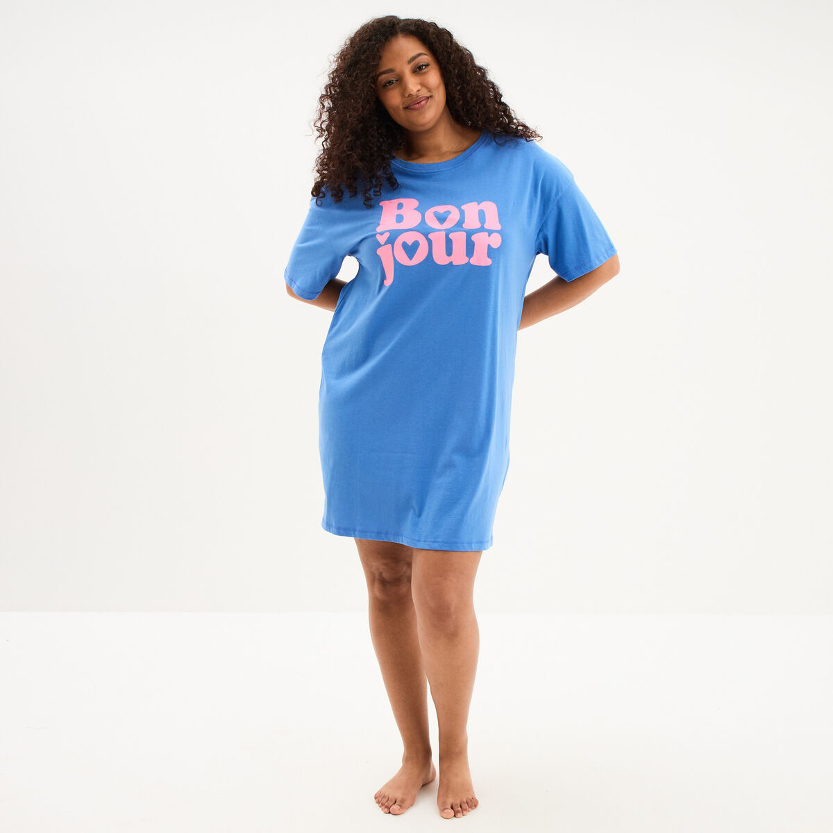 Chemise de nuit courte coton bleu electrique femme grande taille