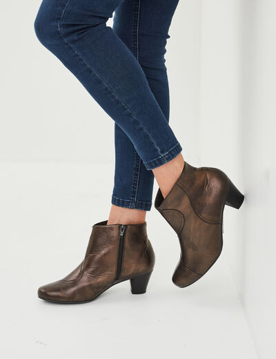 Bottines confort bout pointu en cuir marron femme