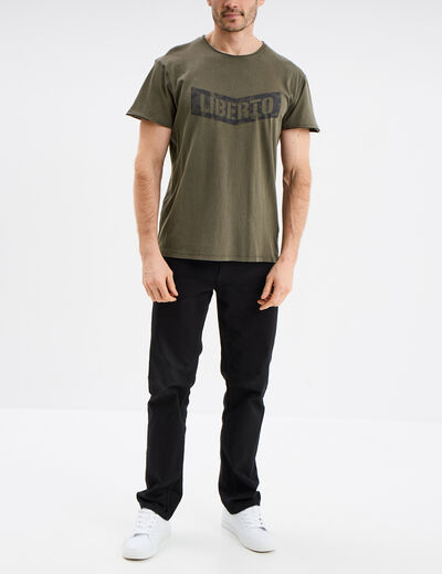 T-shirt manches courtes coton d&eacute;lav&eacute; vert kaki homme