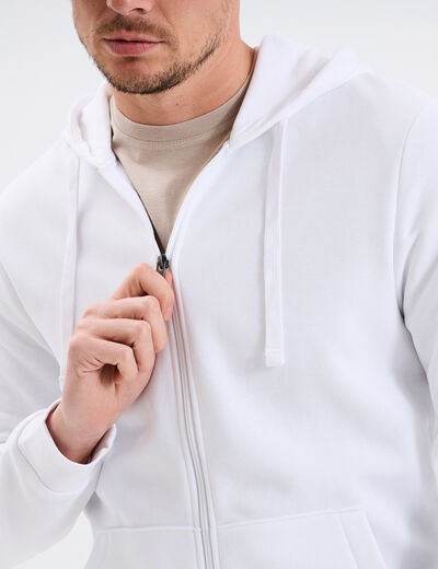 Sweat zippé molleton à capuche blanc homme