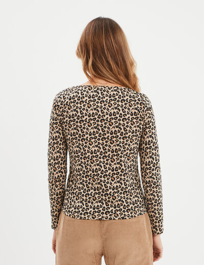 T-shirt col rond manches longues coton sable femme
