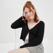 Gilet court manches longues col en V noir femme