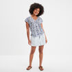 T-shirt col en V manches courtes bleu gris femme
