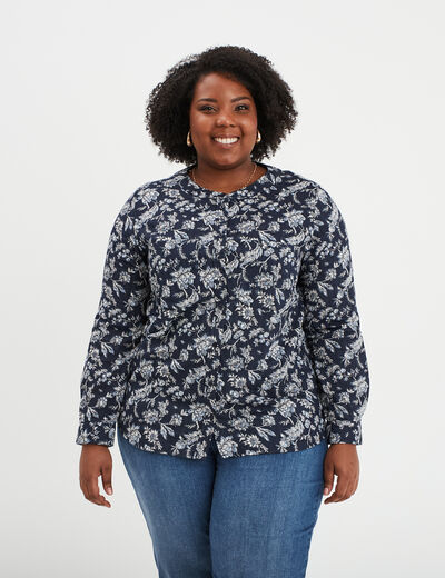 Chemisier Tunique Femme DR2 - Manches Longues - Bleu Rayé Avec Dentelle - Taille M - Neuf Avec étiquette