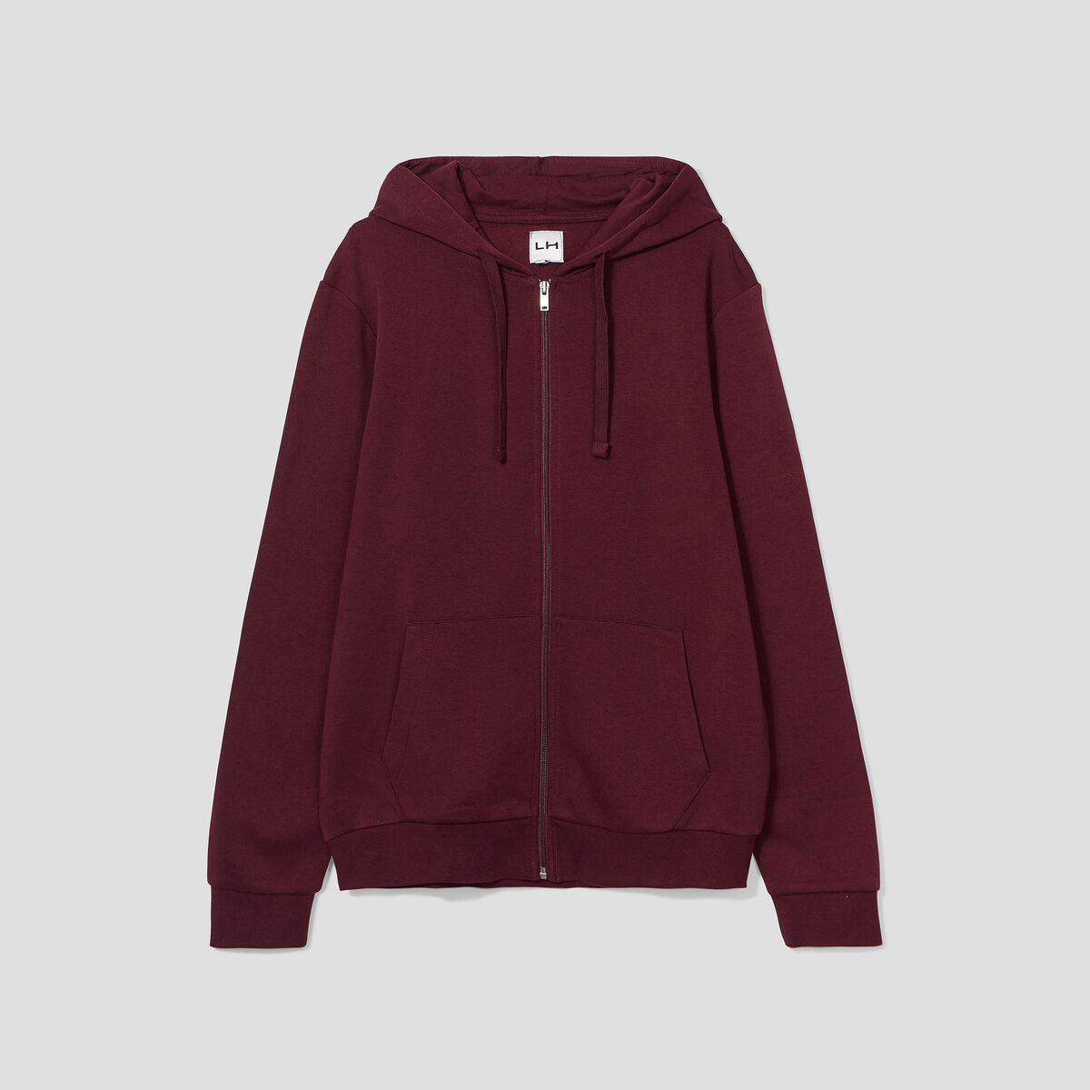 Sweat zippé molleton à capuche prune homme