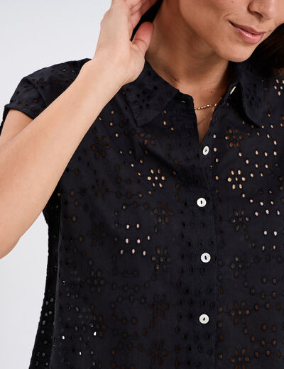 Chemise broderie anglaise sans manches noir femme