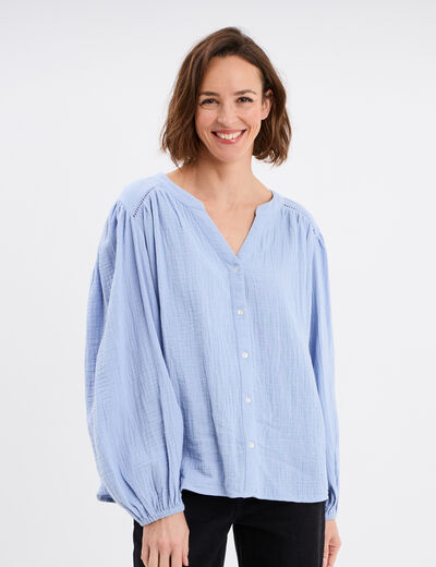 Blouse col tunisien gaze de coton Creeks bleu lavande femme
