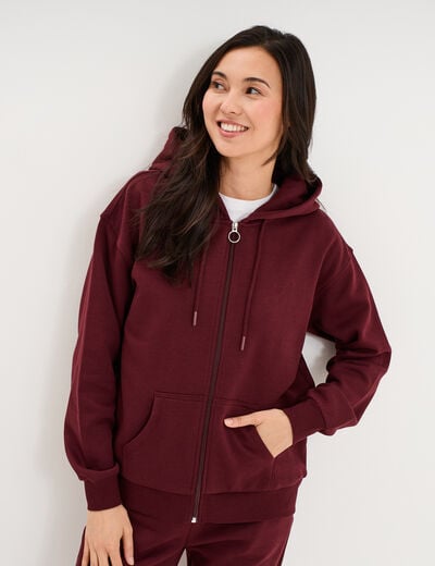 Sweat zipp&eacute; &agrave; capuche violet fonc&eacute; femme