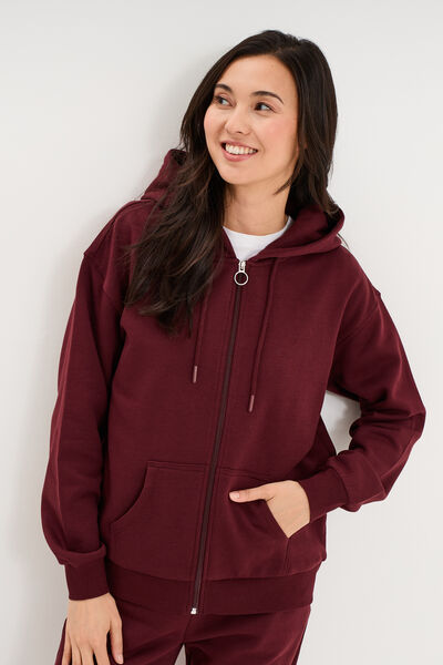 Sweat zipp&eacute; &agrave; capuche violet fonc&eacute; femme