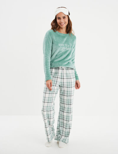 Ensemble pyjama effet polaire 3 pièces vert femme