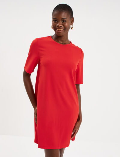 Robe droite cr&ecirc;pe manches courtes rouge femme
