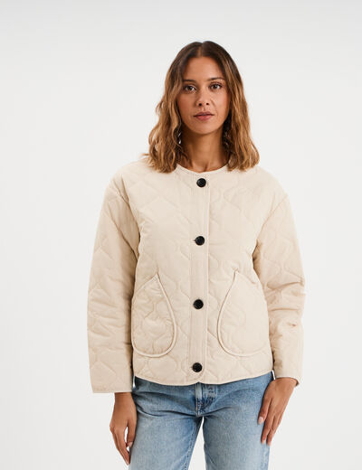 Veste matelass&eacute;e boutonn&eacute;e col rond sable femme