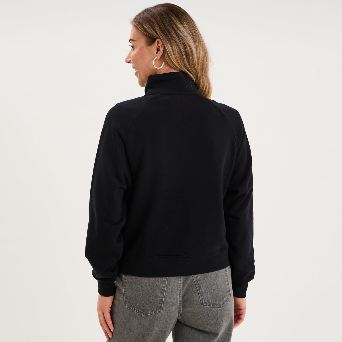 Sweat zipp&eacute; molleton col montant noir femme