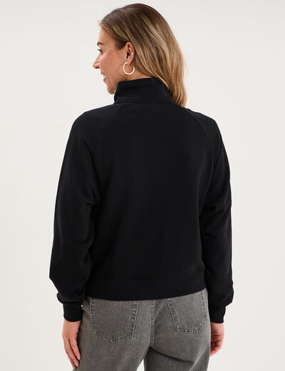 Sweat zipp&eacute; molleton col montant noir femme