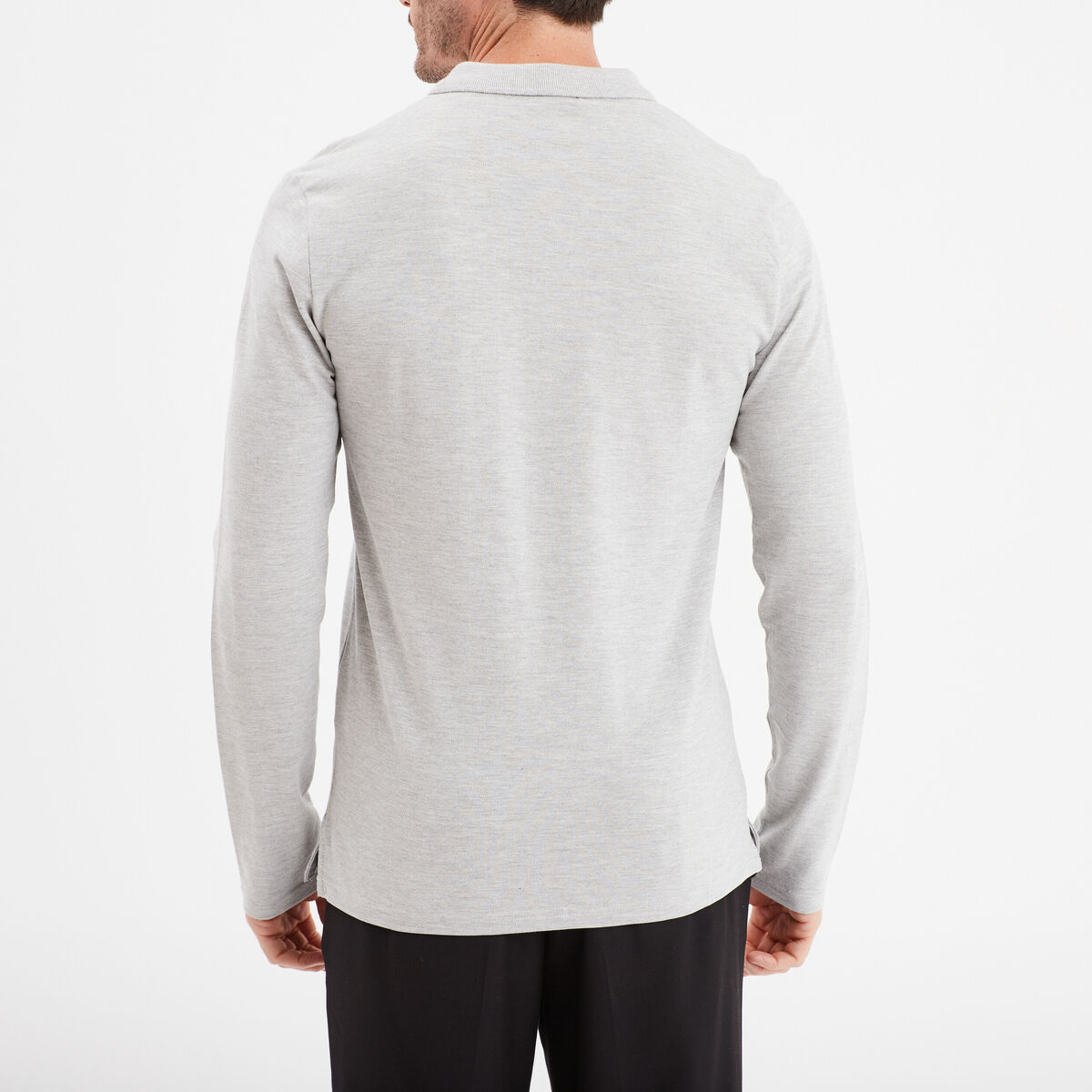 Polo manches longues en coton gris homme