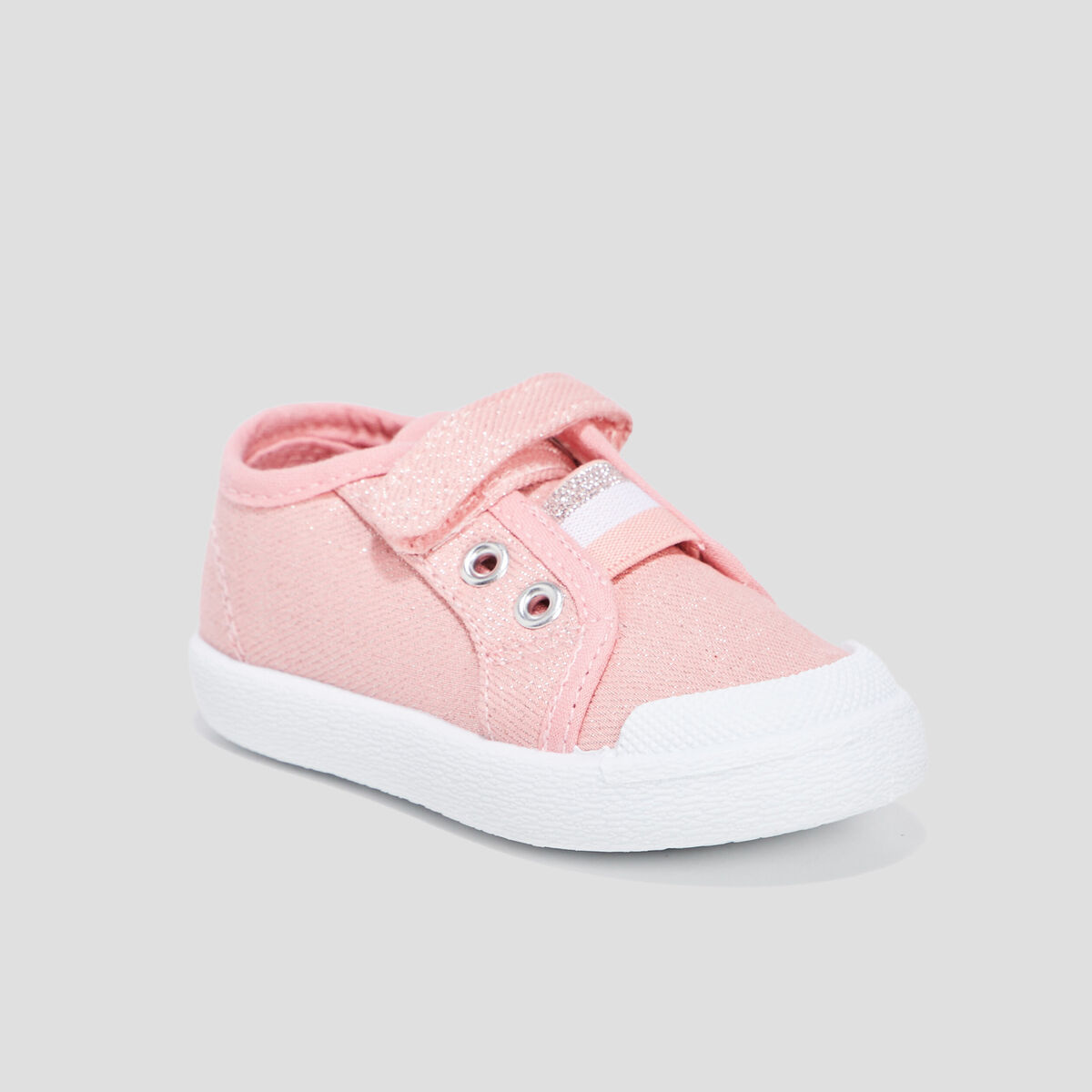 Tennis toile &agrave; scratchs semelle souple rose b&eacute;b&eacute; fille