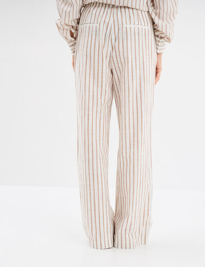 Pantalon large taille élastiquée coton blanc femme