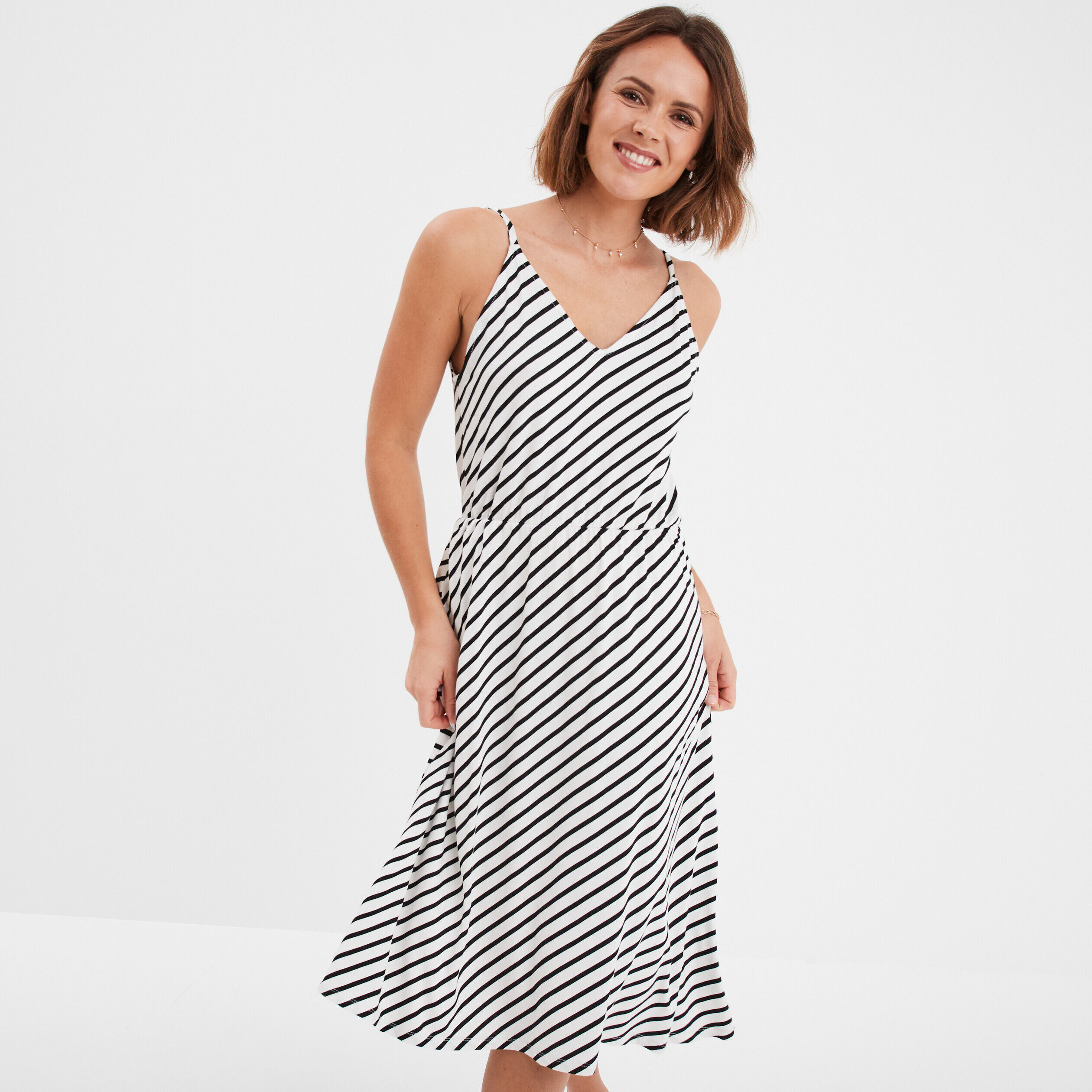 Robe midi à bretelles et col en V ecru femme LH