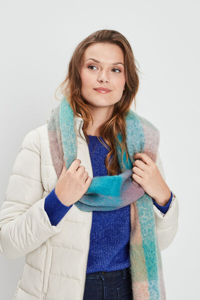 Écharpe à franges bleu canard femme