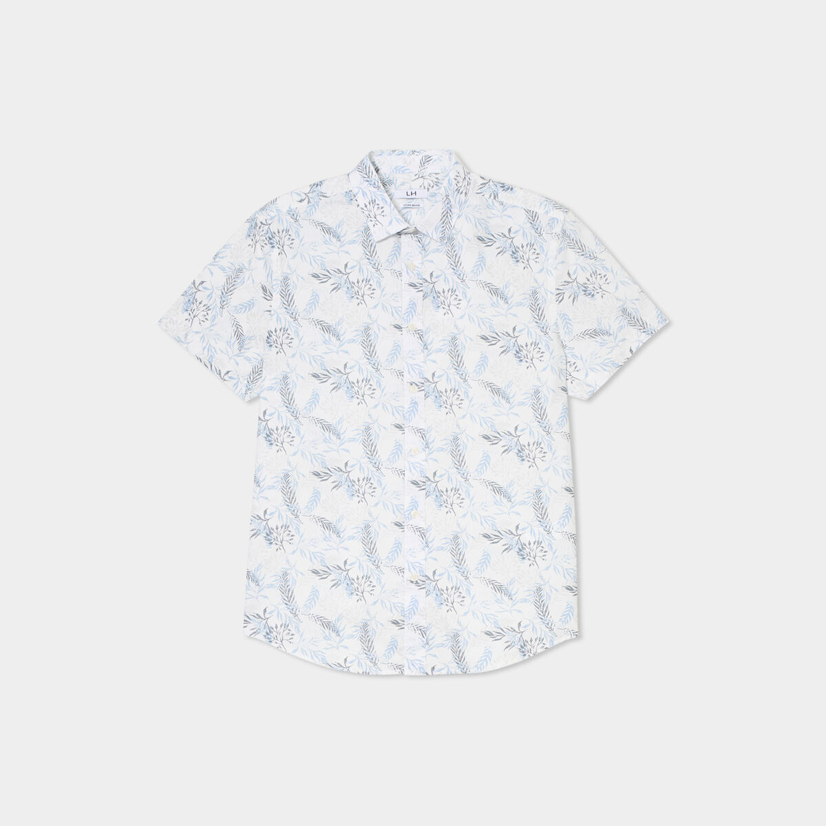 Chemise droite manches courtes coton ecru homme
