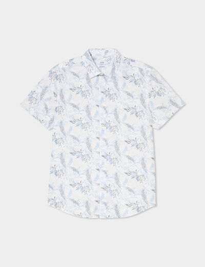 Chemise droite manches courtes coton ecru homme