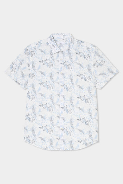 Chemise droite manches courtes coton ecru homme