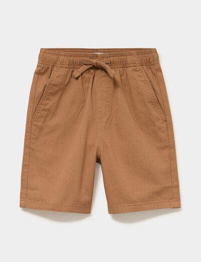 Bermuda short loose &eacute;lastiqu&eacute;e coton marron gar&ccedil;on
