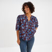 Blouse col tunisien manches 3/4 coton marron femme