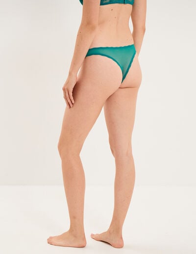 Tanga en dentelle doublure coton vert turquoise femme