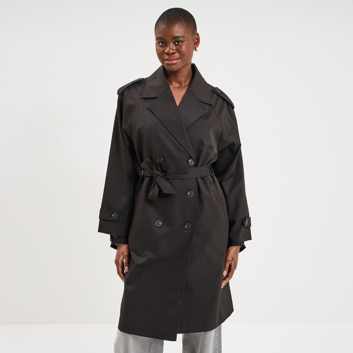 Trench long ceintur&eacute; noir femme